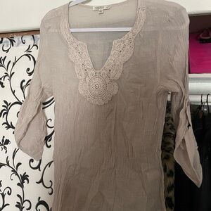 Beige Crochet Trim Women's Top